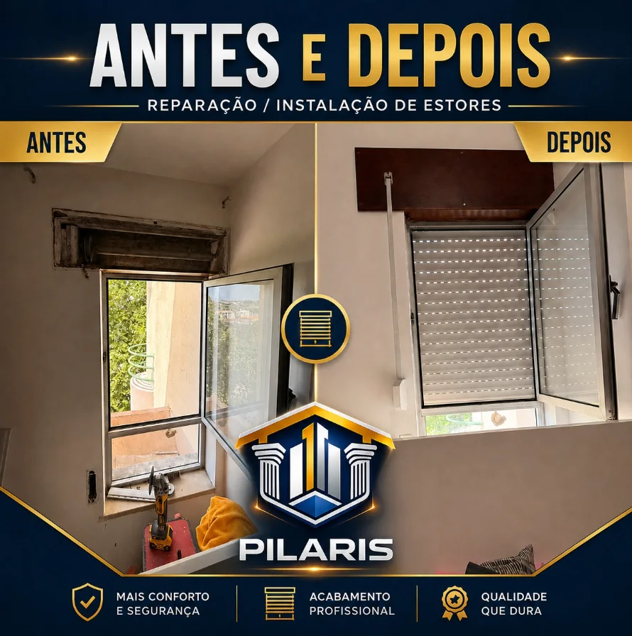 Antes e depois de uma reparação e instalação de estores